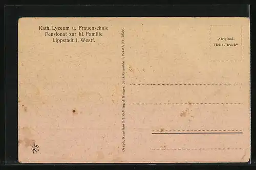 AK Lippstadt i. Westf., Kath. Lyzeum und Frauenschule Pensionat zur hl. Familie, Sprechzimmer, Innenansicht