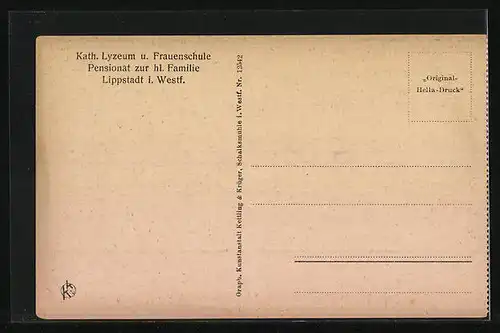 AK Lippstadt i. Westf., Kath. Lyzeum und Frauenschule Pensionat zur hl. Familie, Zeichensaal, Innenansicht