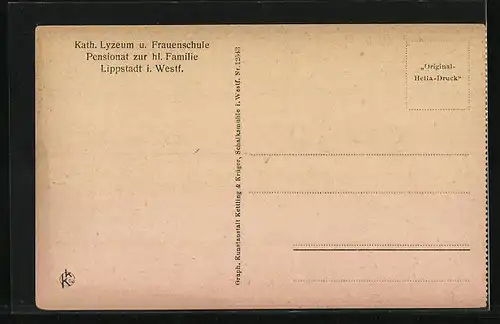 AK Lippstadt i. Westf., Kath. Lyzeum und Frauenschule Pensionat zur hl. Familie, Werkraum, Innenansicht