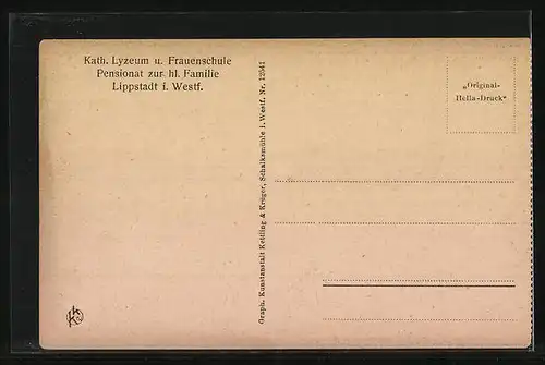 AK Lippstadt i. Westf., Kath. Lyzeum und Frauenschule Pensionat zur hl. Familie, Nadelarbeitssaal, Innenansicht