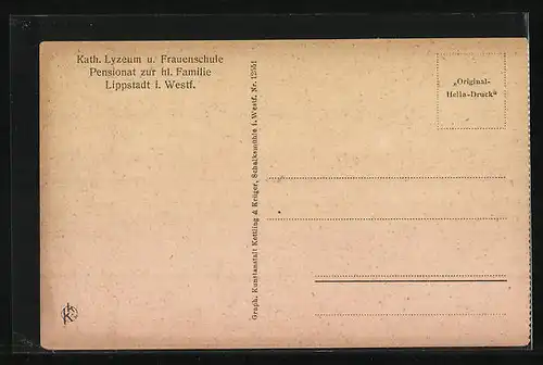 AK Lippstadt i. Westf., Kath. Lyzeum und Frauenschule Pensionat zur hl. Familie, Nadelarbeitszimmer, Innenansicht