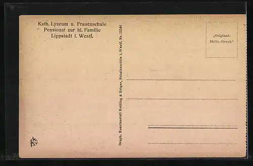 AK Lippstadt i. Westf., Kath. Lyzeum und Frauenschule Pensionat zur hl. Familie, Bügelzimmer der Frauenschule