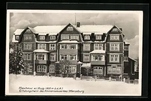AK Neuhaus a. Rwg., Erholungsheim des Ammoniakwerkes Merseburg im Schnee