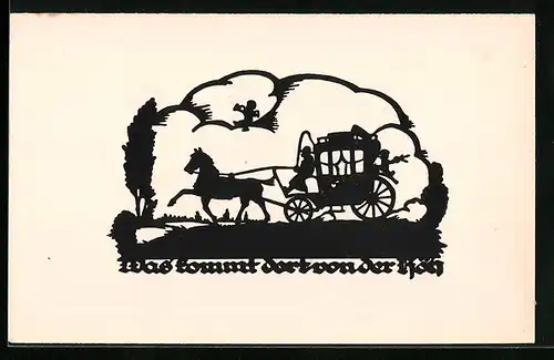 AK Was kommt dorf von der Höh'... Engel und Pferdekutsche, Scherenschnitt