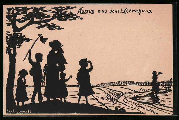 AK Auszug aus dem Elternhaus, Familie verabschiedet ein Kind