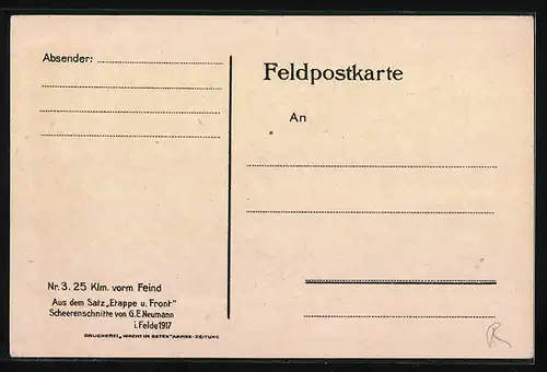 AK Etappe und Front, Landschaftsbild, Scherenschnitt