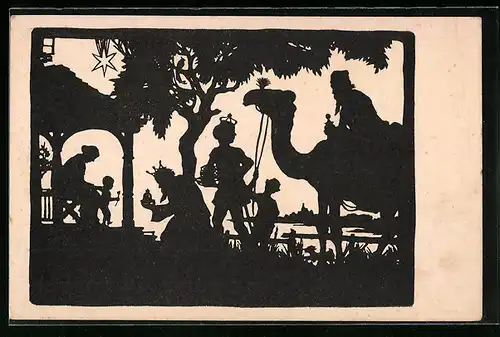 AK Szene mit Kamelreiter und König, Schattenbild
