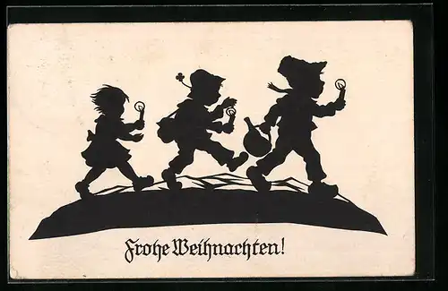 AK Frühe Weihnachten, drei Buben mit Kerzen, Scherenschnitt