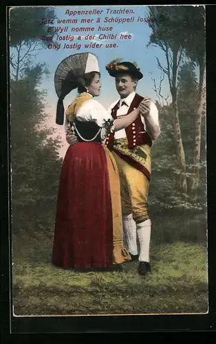 AK Paar tanz in Appenzeller Trachtenkleidung