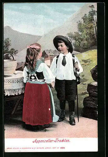 AK Süsses Kinderpaar in eleganter Appenzeller Trachten