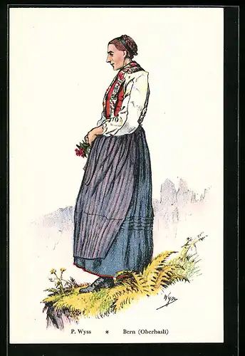 Künstler-AK Schöne Frau aus Bern in Trachtenkleidung, Oberhasli
