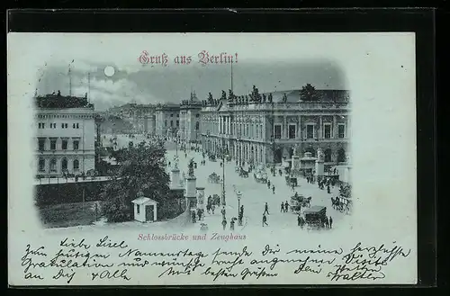 Mondschein-AK Berlin, Schlossbrücke mit Zeughaus