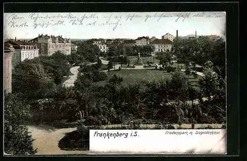 AK Frankenberg i. S., Blick auf das Siegesdenkmal im Friedenspark