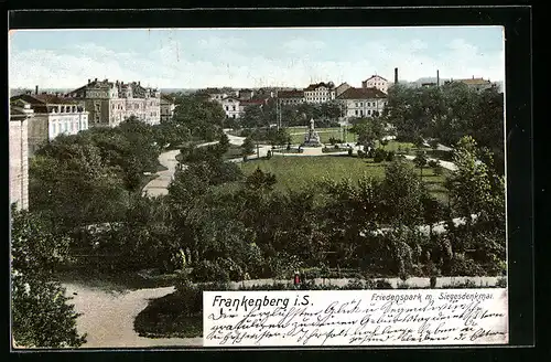 AK Frankenberg i. S., Blick über den Friedenspark zum Siegesdenkmal