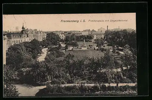 AK Frankenberg i. S., Stadtvillen am Rand des Friedensparks mit dem Siegesdenkmal