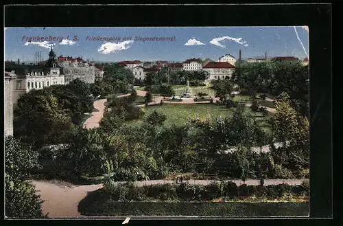 AK Frankenberg i. S., Motiv im Friedenspark mit dem Siegesdenkmal