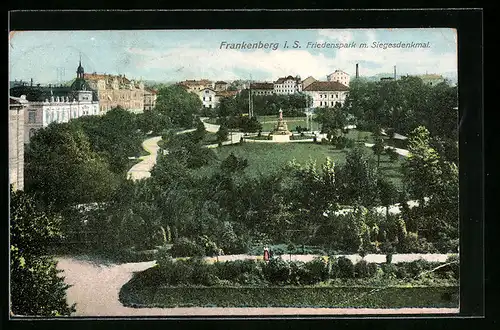 AK Frankenberg i. S., Blick in den Friedenspark zum Siegesdenkmal