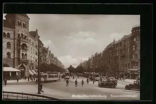 AK Berlin-Charlottenburg, Strassenbahnen auf der Tauentzienstrasse