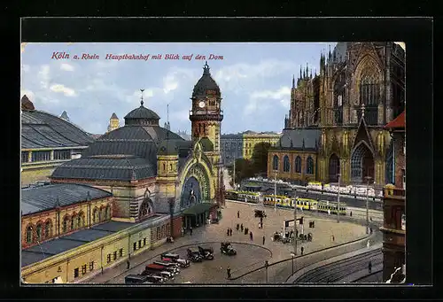 AK Köln, Strassenbahnen vor dem Hauptbahnhof