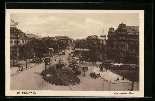 AK Berlin, Strassenbahnen auf dem Potsdamer Platz