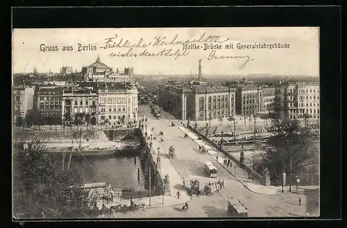 AK Berlin, Moltke-Brücke mit Strassenbahnen
