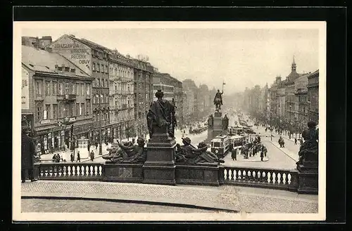 AK Prag, Strassenbahnen auf dem Wenzelsplatz