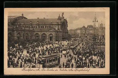 AK Frankfurt a. M., Strassenbahnen am Hauptbahnhof