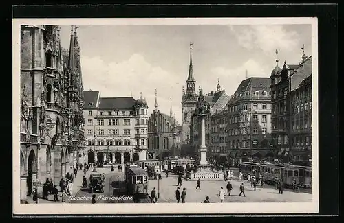 AK München, Marienplatz mit Strassenbahnen