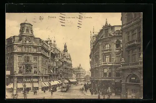 AK Anvers, Rue Leys et Tramway