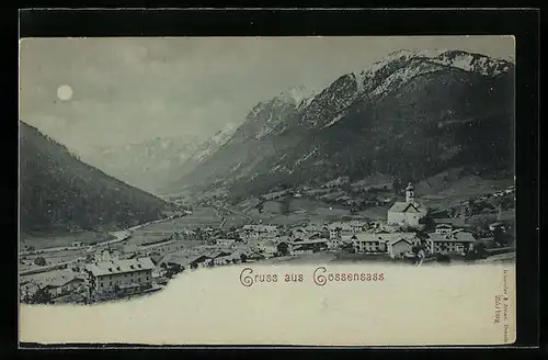 Mondschein-AK Gossensass, Totale mit Gebirgswand