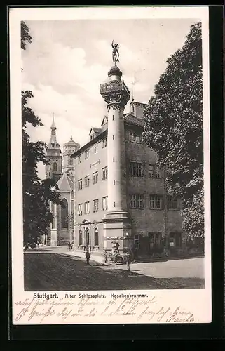 AK Stuttgart, Alter Schlossplatz, am Kosakenbrunnen