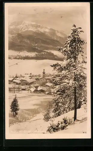 AK Reit i. Winkl, Ortstotale im Schnee mit Unterberg