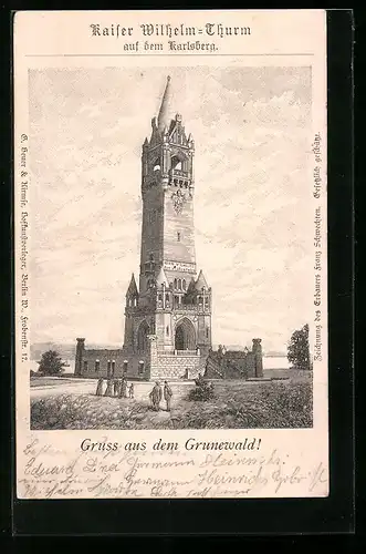 Künstler-AK Berlin-Grunewald, der Kaiser-Wilhelm-Turm auf dem Karlsberg