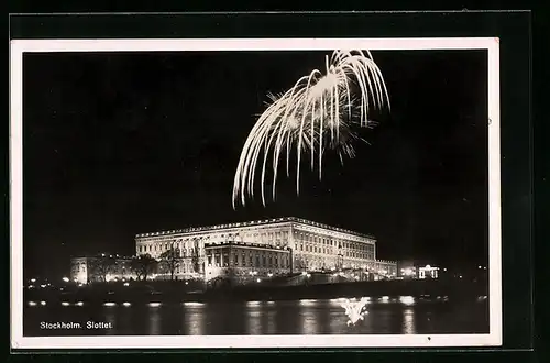 AK Stockholm, Slottet, Feuerwerk über der Stadt