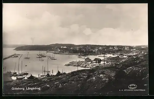 AK Göteborg, Langedrag, Segelschiffe in der Bucht