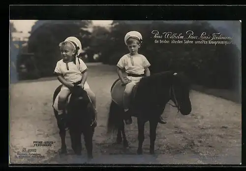 AK Prinz Wilhelm und Prinz Louis Ferdinand, Die beiden ältesten Söhne des Kronprinzenpaares