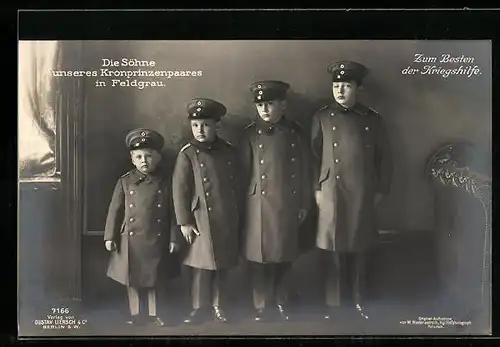 AK Die Söhne des Kronprinzenpaares Wilhelm von Preussen in Feldgrau