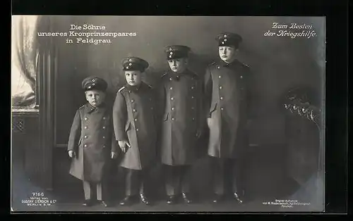 AK Die Söhne des Kronprinzenpaares Wilhelm von Preussen in Feldgrau