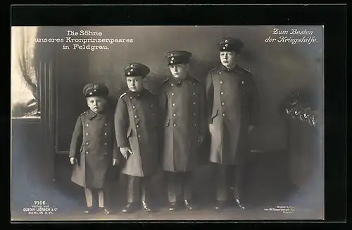 AK Die Söhne des Kronprinzenpaares Wilhelm von Preussen in Feldgrau