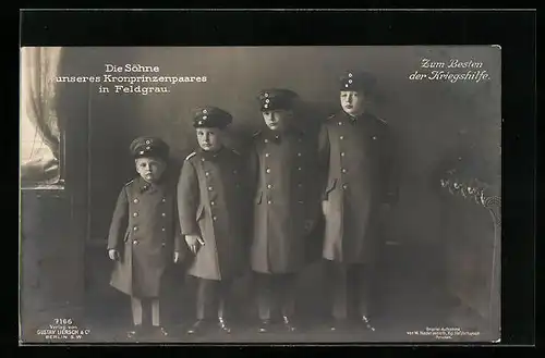 AK Die Söhne des Kronprinzenpaares Wilhelm von Preussen in Feldgrau
