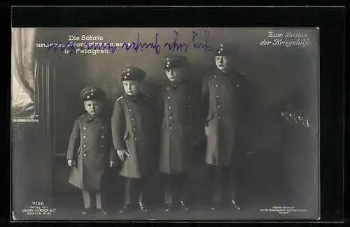 AK Die Söhne des Kronprinzenpaares Wilhelm von Preussen in Feldgrau