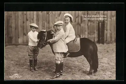 AK Die drei ältesten Söhne des Kronprinzenpaares Wilhelm von Preussen mit Pony