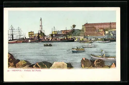 AK Genova, Veduta del Porto, Schiffe im Hafen mit Blick zum Leuchtturm
