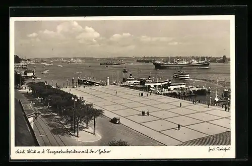 AK Kiel a. Rh., Blick v. d. Seegartenbrücken auf den Hafen