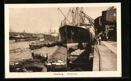 AK Hamburg, Hafenpartie mit Schiffen