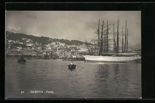 AK Genova, Porto, Schiffe im Hafen mit Stadtpanorama