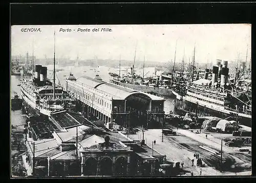 AK Genova, Porto, Ponte del Mille, Hafenansicht mit den Dampfern