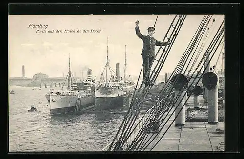 AK Hamburg, Partie aus dem Hafen an den Docks