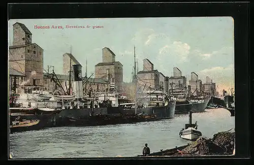 AK Buenos Aires, Elevadores de granos, Schiffe im Hafen