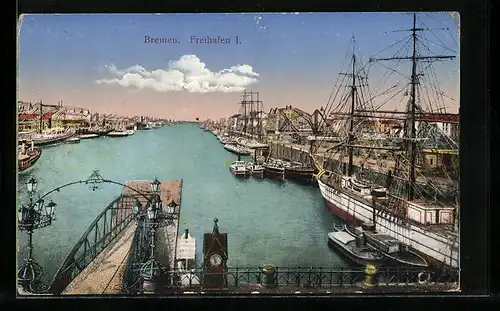 AK Bremen, Schiffe am Quai im Freihafen